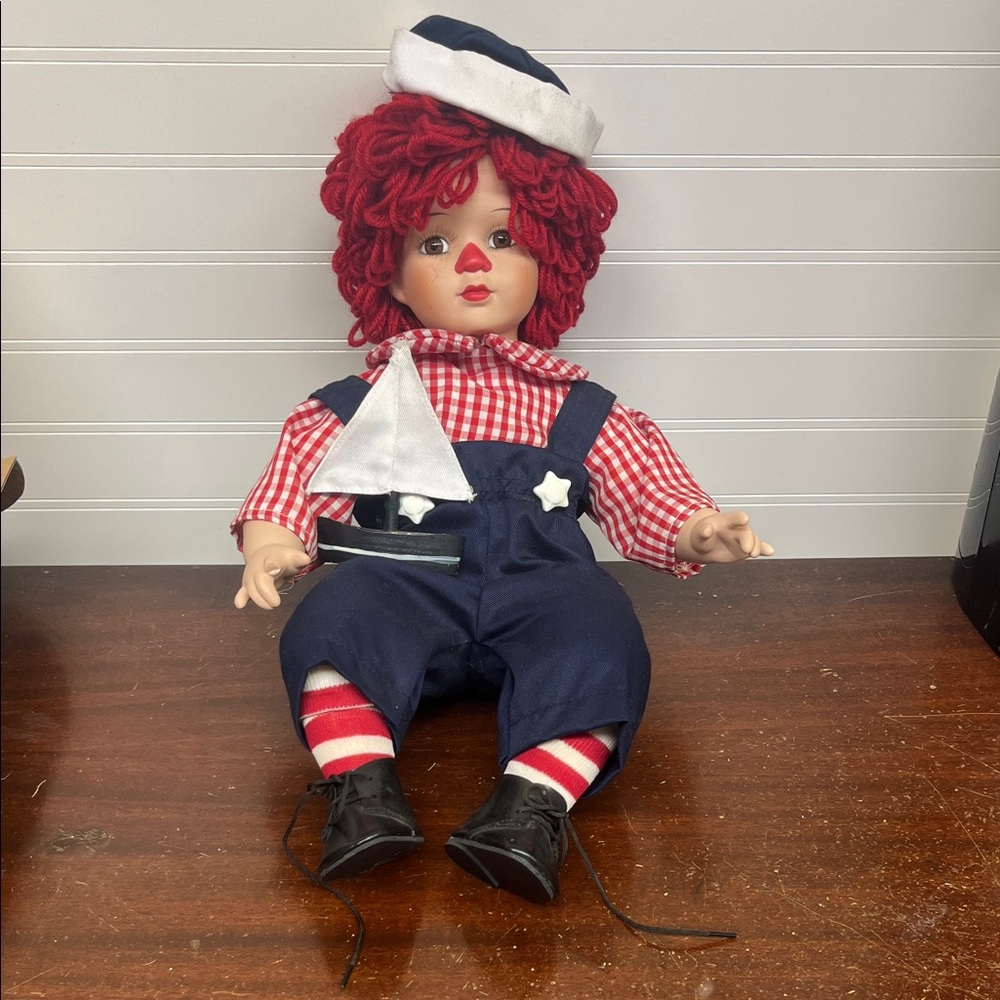 16” Raggedy Andy Porcelain Doll with sailboat